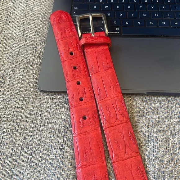 Peter Millar Red Croc Embossed Leather Belt Size: 40